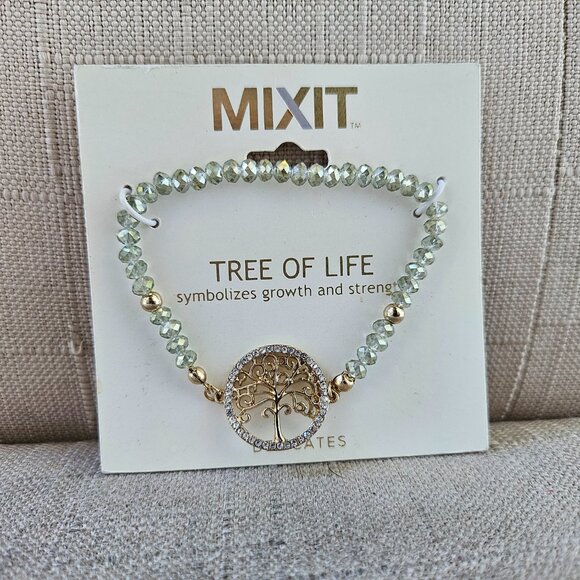 MIXIT Bracelet THE TREE OF LIFE Crystal Accent Gold Tone Stretched Wristband New - Picture 8 of 11